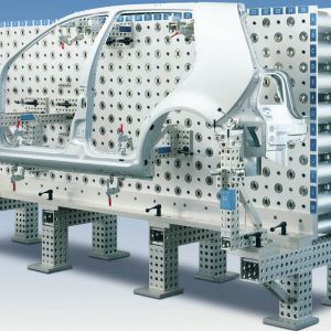Special sandwich plate Supports are mounted in grid with clamping disks and positioning sleeves then clamped with excenter quick clamps